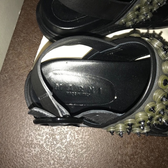 MARNI FUSSBETT Olive Green Rubber Studded Black Leather Sandals 37.5 - Picture 4 of 8